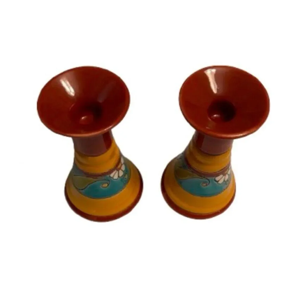 Artesa Hand Painted Candlesticks Made in Ecuador VTG set‎ of 2